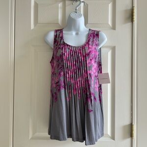 Croft & Barrow Pink and Gray Pleated Floral Tank Top